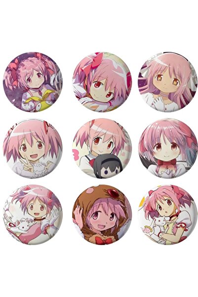 Major Selection Puella Magi Madoka Magica Temalı 9 Adet Rozet 44 mm