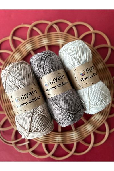 Filyarn Bibupunch (100 Gr) 3-Piece Rocco Cotton Thread Set - Brown Tones