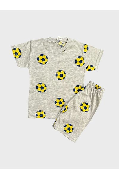 Fil Kids Boy's Gray Cotton Soccer Ball Pajama Set - Yellow Navy Print, Short Sleeve Shorts