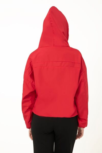 Montstop Women's Red Oversize Raincoat - Hooded, Water and Windproof, Pocketed and Lined Seasonal
