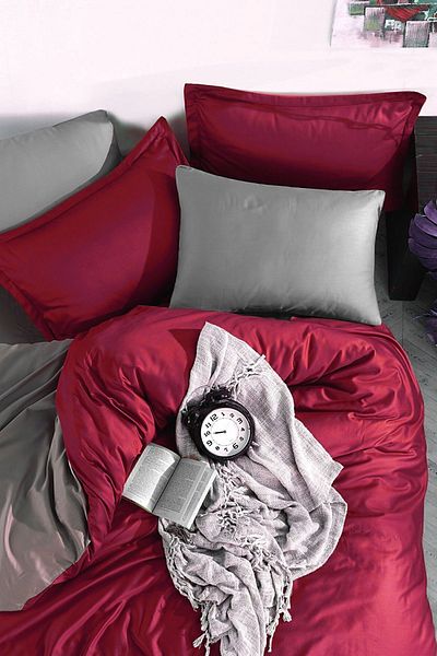 İQON Fitted Sheets Duvet Cover Set Single Red-Grey