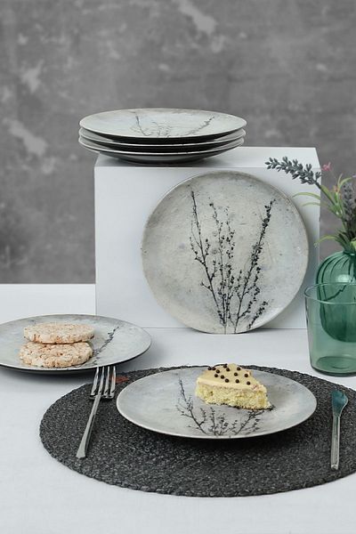 Keramika Farfurie Tort Floare Neagra 20 Cm 6 Bucati 20974