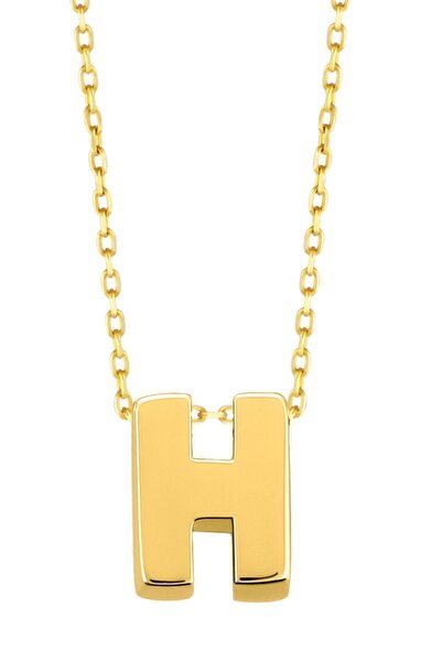 MOOM MÜCEVHERAT 14 Ayar 3 Boyutlu H Harfi Zincirli Kolye