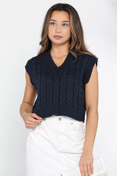 GÜLSELİ V-Neck Navy Blue Women's Knitwear Sweater
