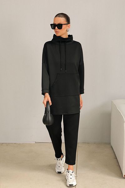 Melike Tatar Scuba Fabric Black Kangaroo Set - Pocketed, 3-5200 Model