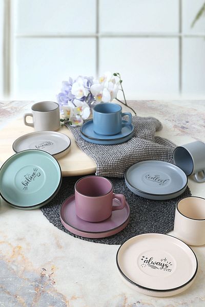 Keramika Rainbow Motto Stackable Σετ τσαγιού 12 τεμαχίων για 6 άτομα