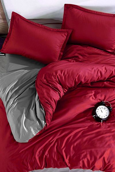İQON Fitted Sheets Duvet Cover Set Single Red-Grey
