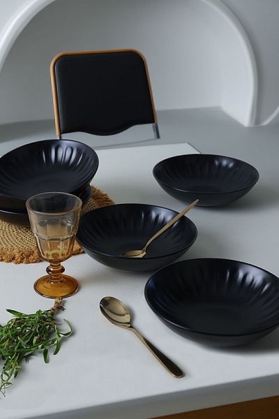 Keramika طبق طعام لوز أسود مطفي 22 سم 6 قطع 956