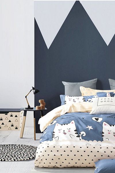 İQON Blue Single Cute Cats - Set de lenjerie de pat elastic
