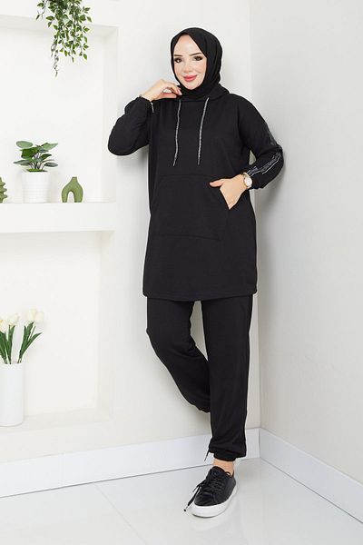 CNG MODA Hooded Women's Tracksuit Set - Sleeve Stripe