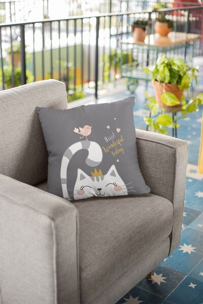 Viva Home 43x43cm Husă de pernă din țesătură premium din pene thailandeze, pisică bucăți, cu două fețe, Krl440