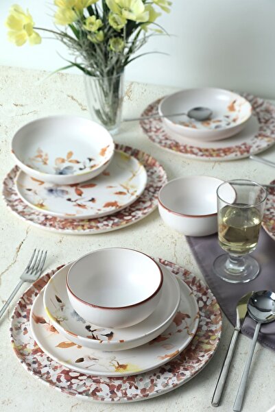 Keramika طقم طعام براون فلاورز نورديك 24 قطعة لـ 6 أشخاص 21431-32-33-93