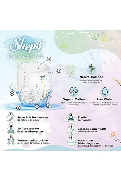 Sleepy Bio Natural Pants Size 6|2x32 Count|Organic|Comfort|Absorbent|Eco-Friendly|Hypoallergenic