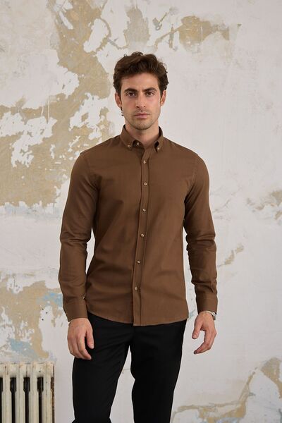 RAVANELLI Ανδρικό πουκάμισο Slim Fit - Βαμβακερό, Κοτλέ, Γιακάς με κουμπιά