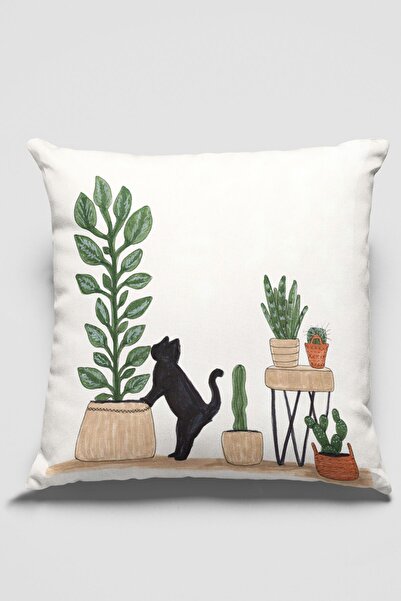 Viva Home 2'li Set 43x43cm Premium Tay Tüyü Leke Tutmaz Kumaş Çift Taraflı Kırlent Yastık Kılıfı Kaktüs Krl444