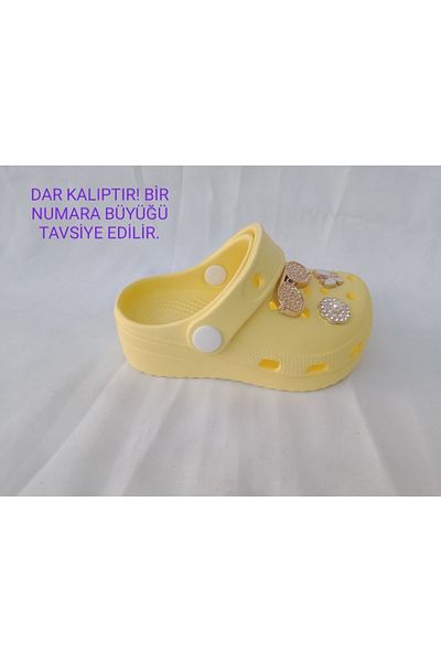 emta tasarım Children's Stoned Yellow Comfortable High-Sole Slippers Sandals Narrow Calip