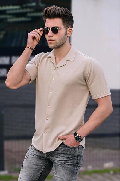 SERAZAT Ανδρικό αθλητικό πουκάμισο με κοντό μανίκι Lycra με λεπτή εφαρμογή