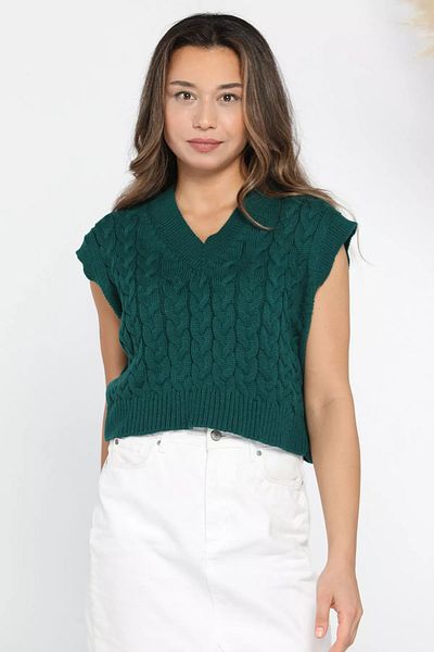 GÜLSELİ Green V-Neck Women's Knitwear Sweater