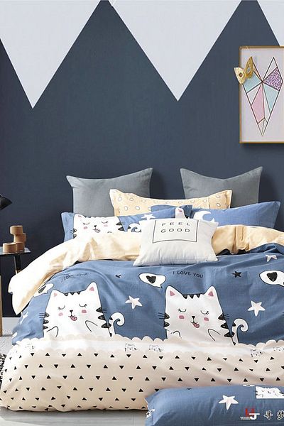 İQON Blue Single Cute Cats - Set de lenjerie de pat elastic