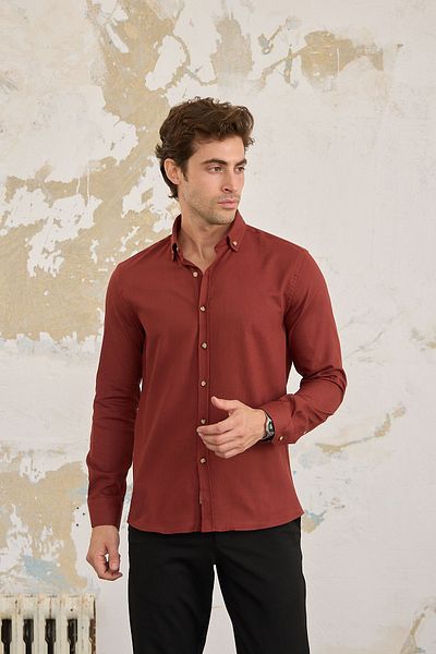 RAVANELLI Ανδρικό πουκάμισο Slim Fit - Βαμβακερό, Κοτλέ, Γιακάς με κουμπιά