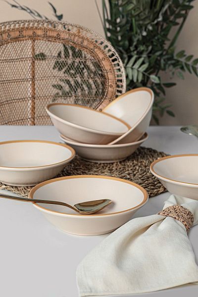 Keramika Matte Cream Gold Mesh Hitit Dinner Plate 18 Cm 6 Pieces