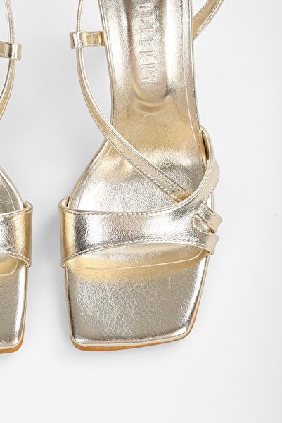 Shoeberry Women's Shelby Gold Shiny Heeled Shoes