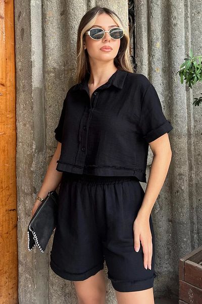 GÜLSELİ Black Women's Shirt and Shorts Set