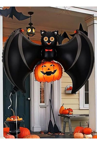 Parti dolabı Halloween Bat, Pumpkin Foil Balloon, Halloween Party Ornament Decorative 103X60Cm Balloon