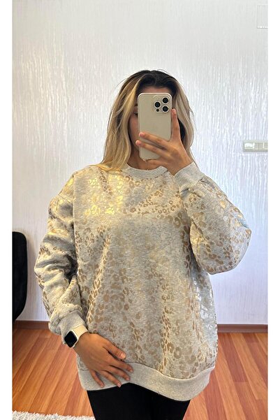 SHINE STYLE Leopar Desenli Sweatshirt Gold