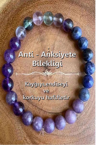 NehirTaş 8 mm Natural Stone Anti Anxiety Bracelet - Certified Lepidolite, Amethyst, Fluorite, Sodalite