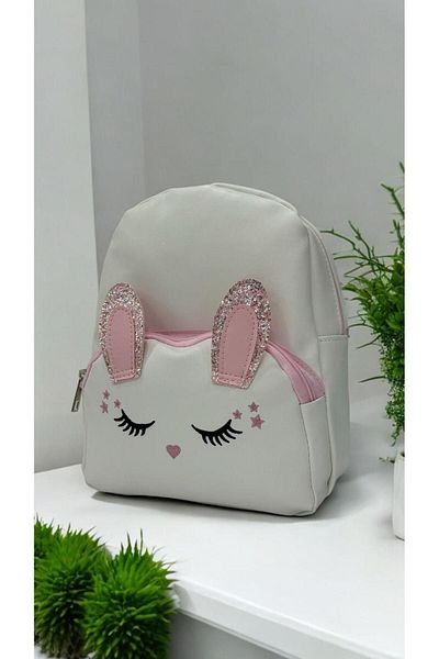çantaevim Girl and Baby Kids Bag White Cute Animal Pattern Glittery School Backpack with Cat