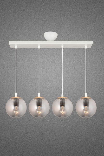 SONSUZ AYDINLATMA&AVİZE Endless Inline White 4-Piece Smoked Globe Glass Pendant Lamp Luxury Chandelier