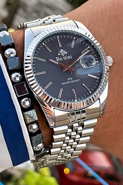 Bentini Bentini Calendared Steel Men's Wristwatch Night Gorus Phosphorized+Wristband
