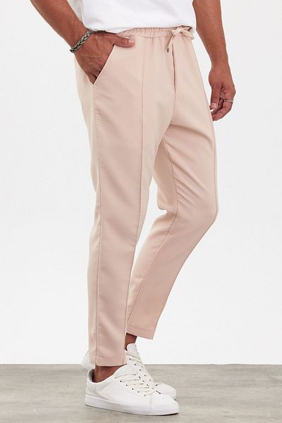 MADZEYMODA Μπεζ ανδρικό παντελόνι Jogger - Νέα σεζόν, Boyfriend Fit, Grass Detailed Mz22032
