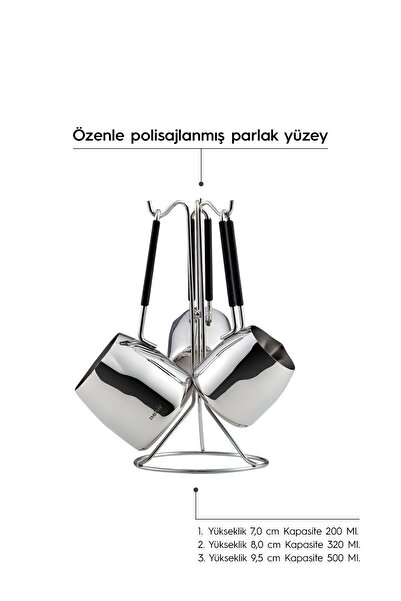 Nehir Modern 4 Parça Standlı Paslanmaz Çelik Cezve Seti