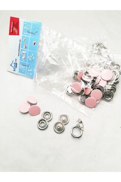 Klinkshop 15 Mm Çıtçıt- Pembe Boyalı Kapaklı Klikıt- 25 Adet