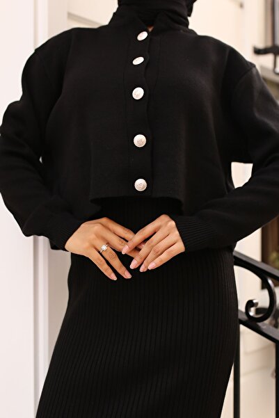 benguen Black Gilet Knitwear Set - 3064 Button Detailed