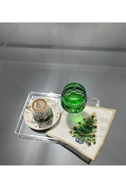 LİNDA MİA Linda Mia Beaded Christmas Tree Coffee Cup Coaster - 1 New Year Cocktail Napkin