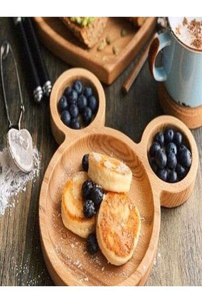 AR&MA WOOD Natural Baby and Child Food Plate - Wooden Teddy Bear Figure, 3 Compartments