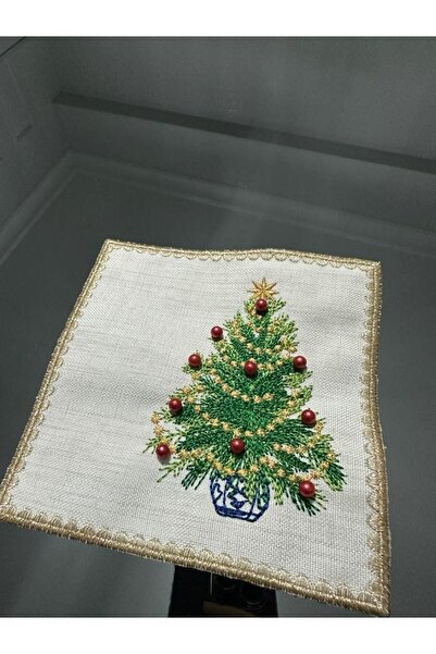 LİNDA MİA Linda Mia Beaded Christmas Tree Coffee Cup Coaster - 1 New Year Cocktail Napkin