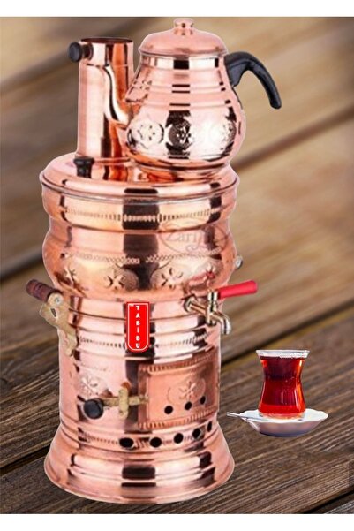 Tabibu Bakır Semaver Odunlu Kömürlü Bakır Semaver 4lt Kazan 1litre Demlikli