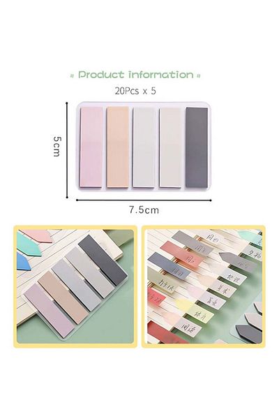 NaSaDAN Morandi 5-Piece Color Note Paper - Transparent Adhesive, 100 Sheets of Index Bookmark
