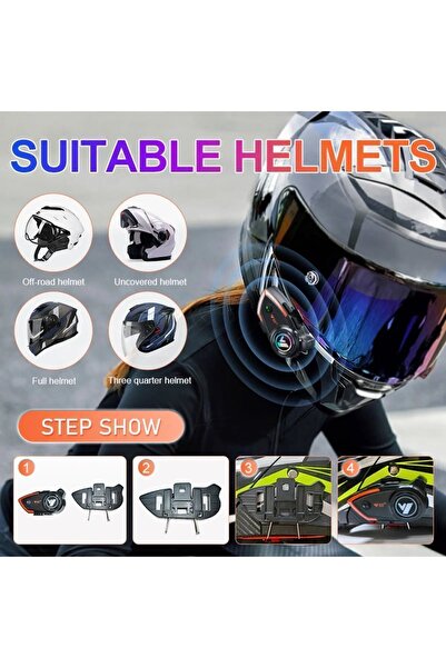 Vothoon Yeni Model Y80-2X Motosiklet İntercom 2 Kişilik Bağlantı RGB Işıklı Bluetooth Kulaklık Seti