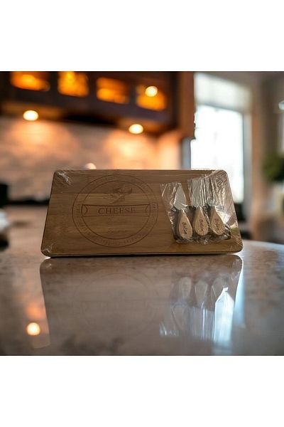 BALSA Bamboo Cheese Serving Presentation Board Set - 38*18,5*1.5 Cm