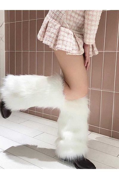 mlio White Plush Fur Leggings - Long Furry, Standard Size Y2k Leggings