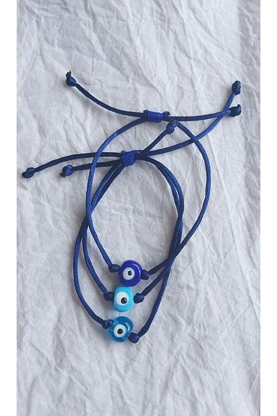 Huayen Atelier Navy Blue Glass Evil Eye Beaded Bracelet - 3 Strings