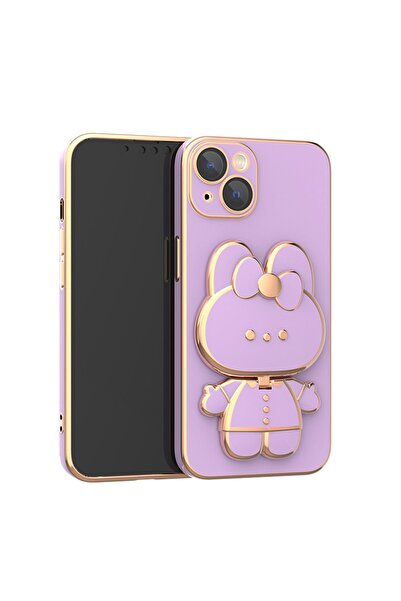 Hatreds iPhone 13 Uyumlu Kılıf Sevimli Cute Cat Standlı | Lazer Silikon Kapak