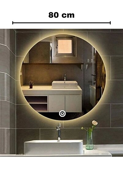 FAYMEND 80 cm Çapında Led'li Lavabo, Banyo, Duvar Aynası(dokunmatik)(Günışığı)