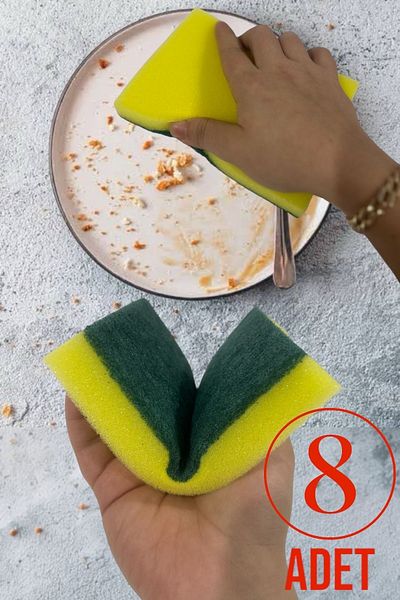 Fine Clean (8 Pieces) Industrial Dish Sponge, Yellow Sponge 15X11 cm