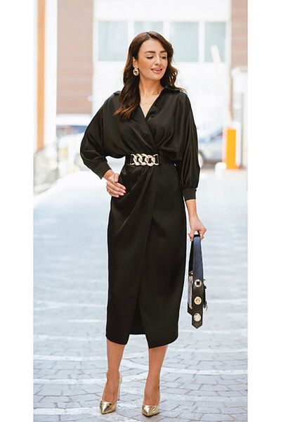 dml giyim Slit Detailed Satin Dress